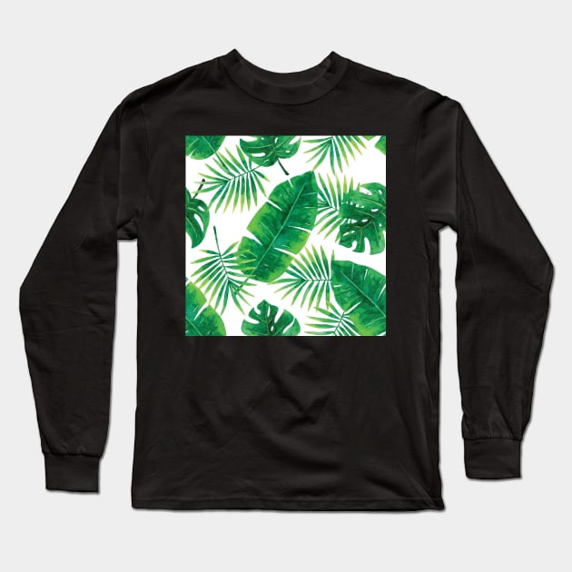 Palm Leaves Tropical Print Long Sleeve T-Shirt by broadwaygurl18